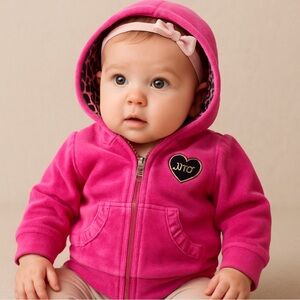 Juicy Couture Fuchsia Kids Jacket with Heart Patch, size 3-6 months, ruffle back